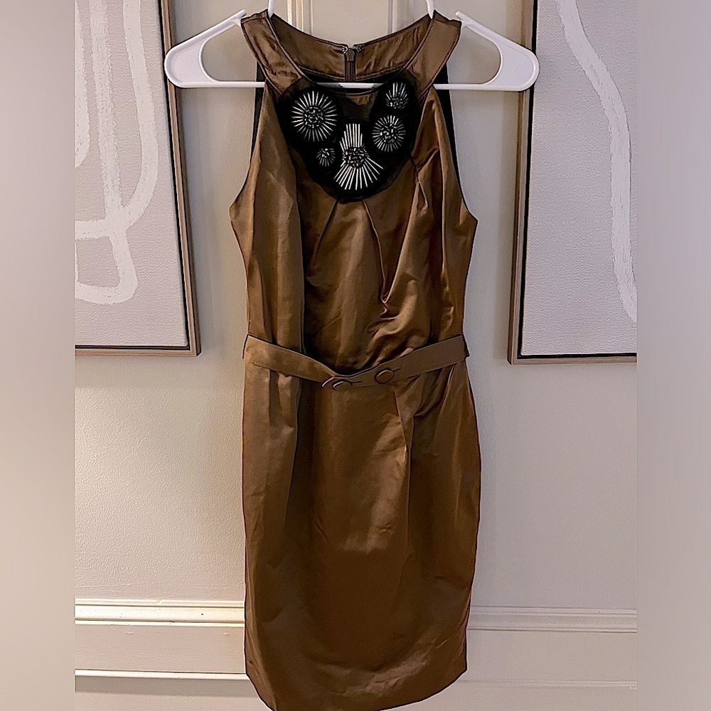 Vera Wang Lavender Label  Copper Sleeveless A-Line Dress w/ Embellishment sz 2